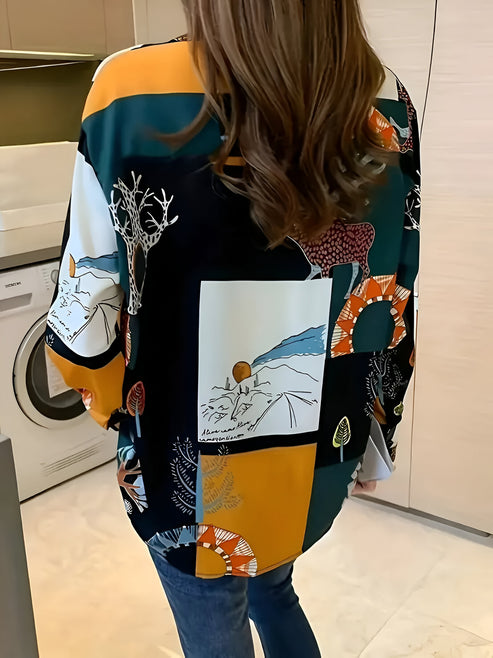 Kvinders Vintage Bluse Unikt Print 100% Bomuld-4