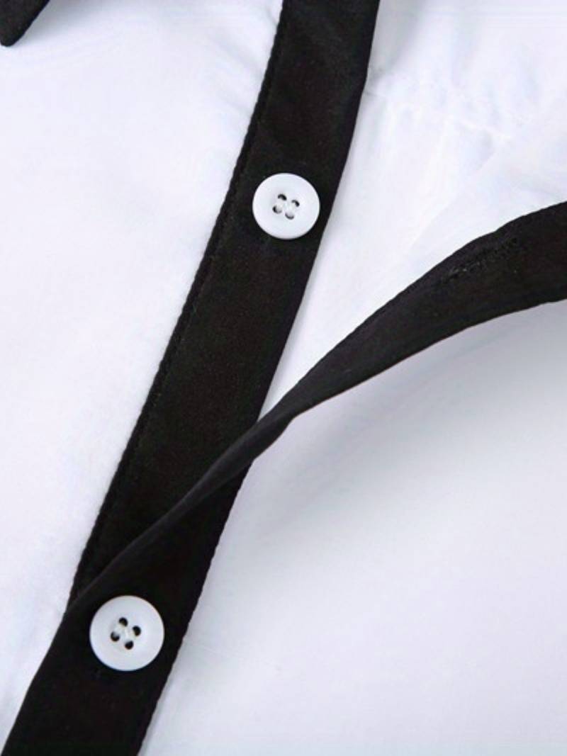 Herre Button-Up Skjorte Kontrasterende Design 100% Bomuld-4