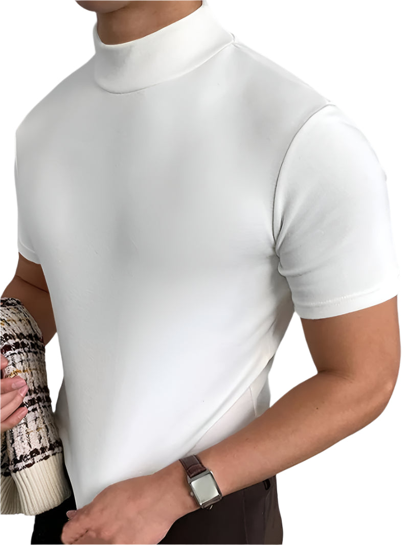 Herre T Shirt Høj Krave 100% Bomuld Elegant Design-1