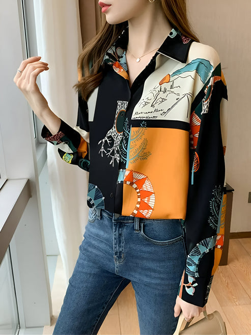 Kvinders Vintage Bluse Unikt Print 100% Bomuld-3