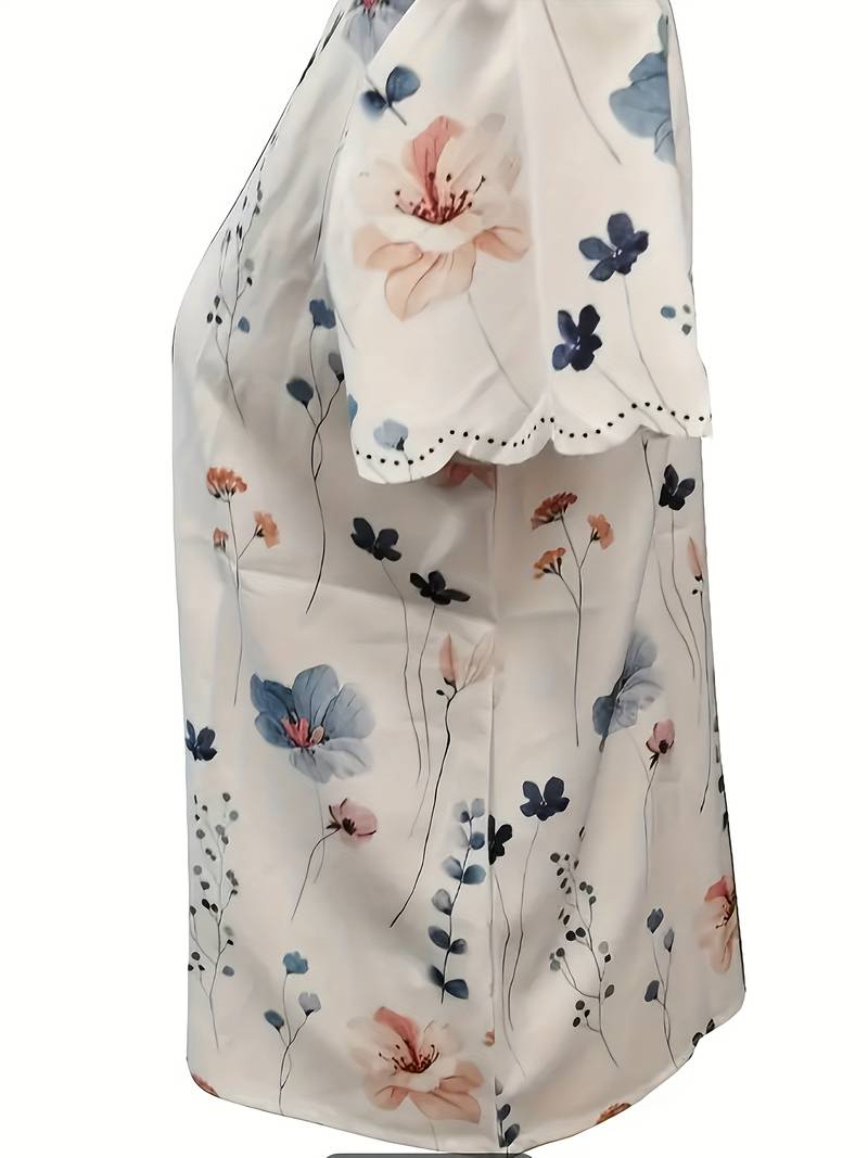 Kvinders Bluse Løs Pasform Blomsterprint 100% Bomuld-3