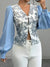 Skjortebluse Dame V-hals Lanterneærmer 100% Polyester Blomsterprint-2