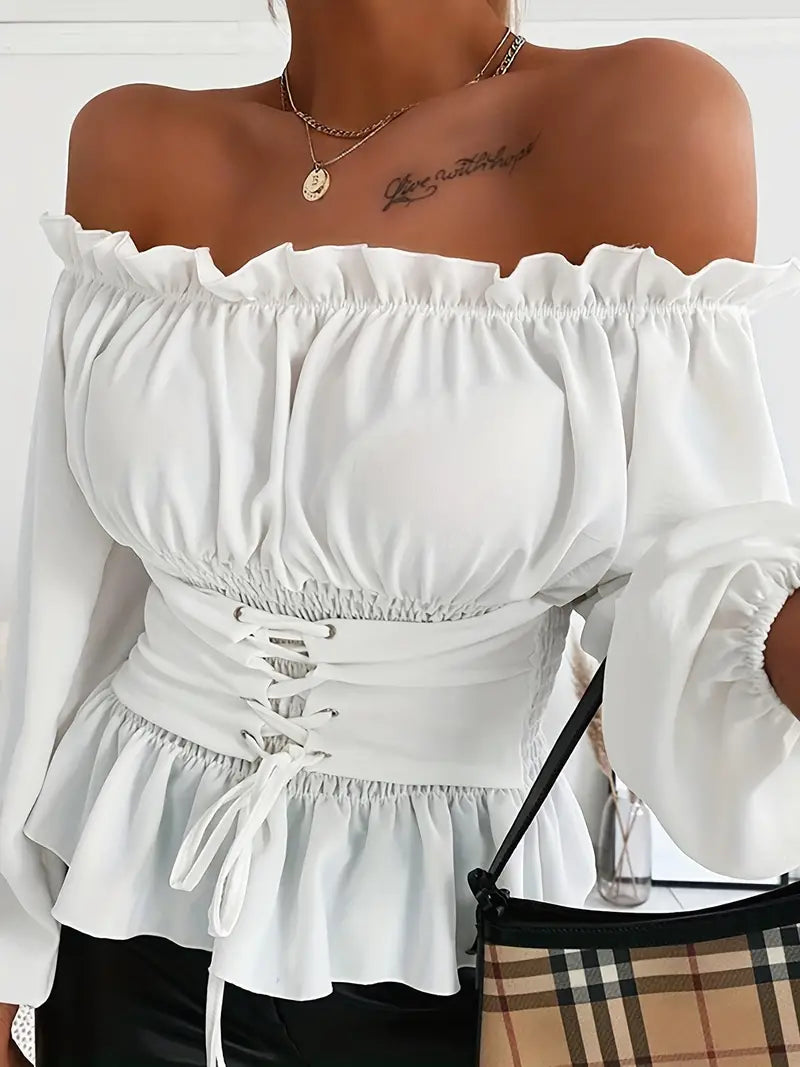 Skjortebluse Dame med Rüsch Detaljer i Blødt Stof-3