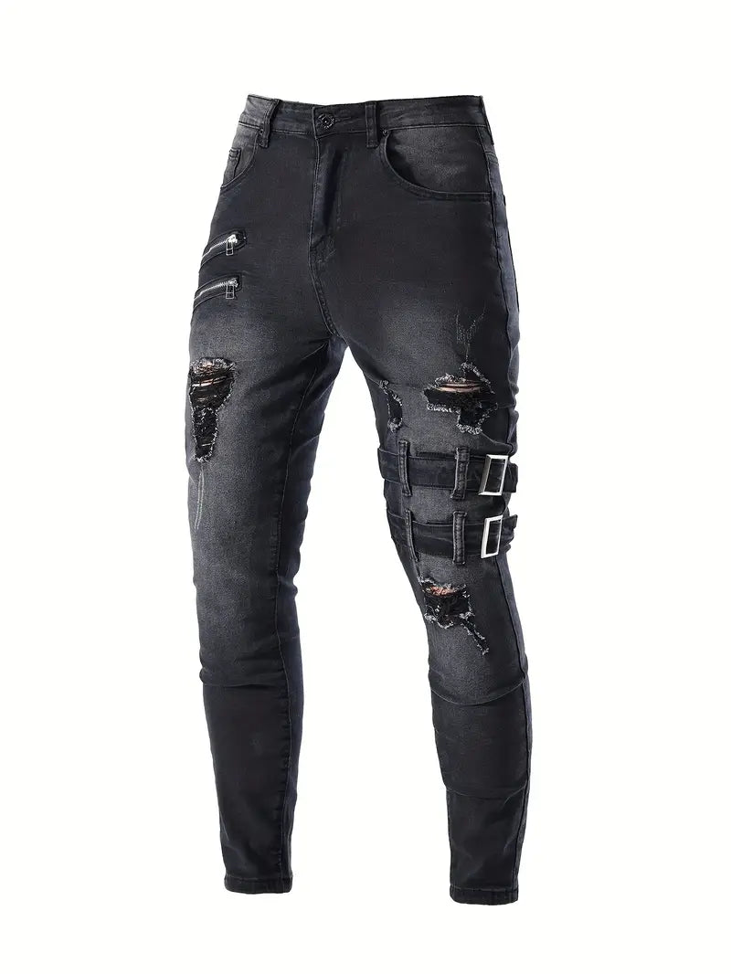 Mænds Biker Jeans Casual Denim med Polstrede Indsatser-4