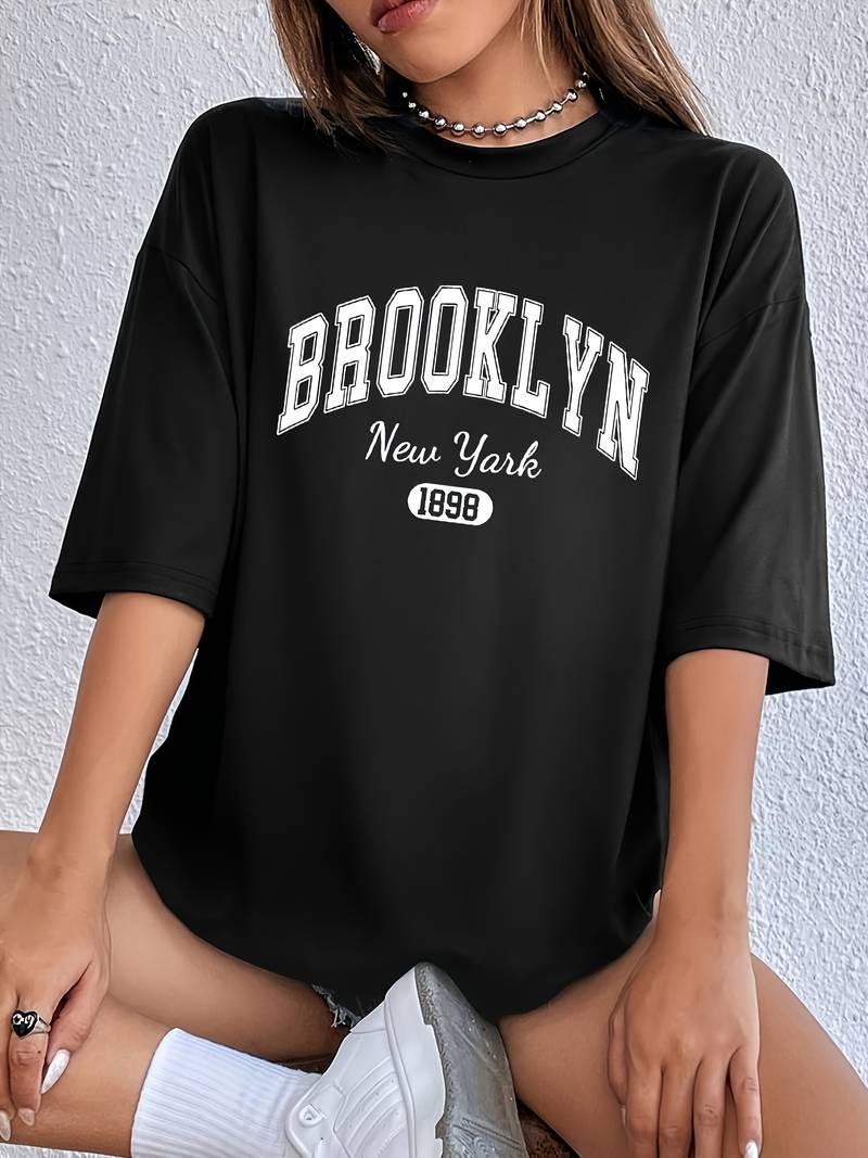 Herre T Shirt Rund Hals Brooklyn Print 100% Bomuld-6