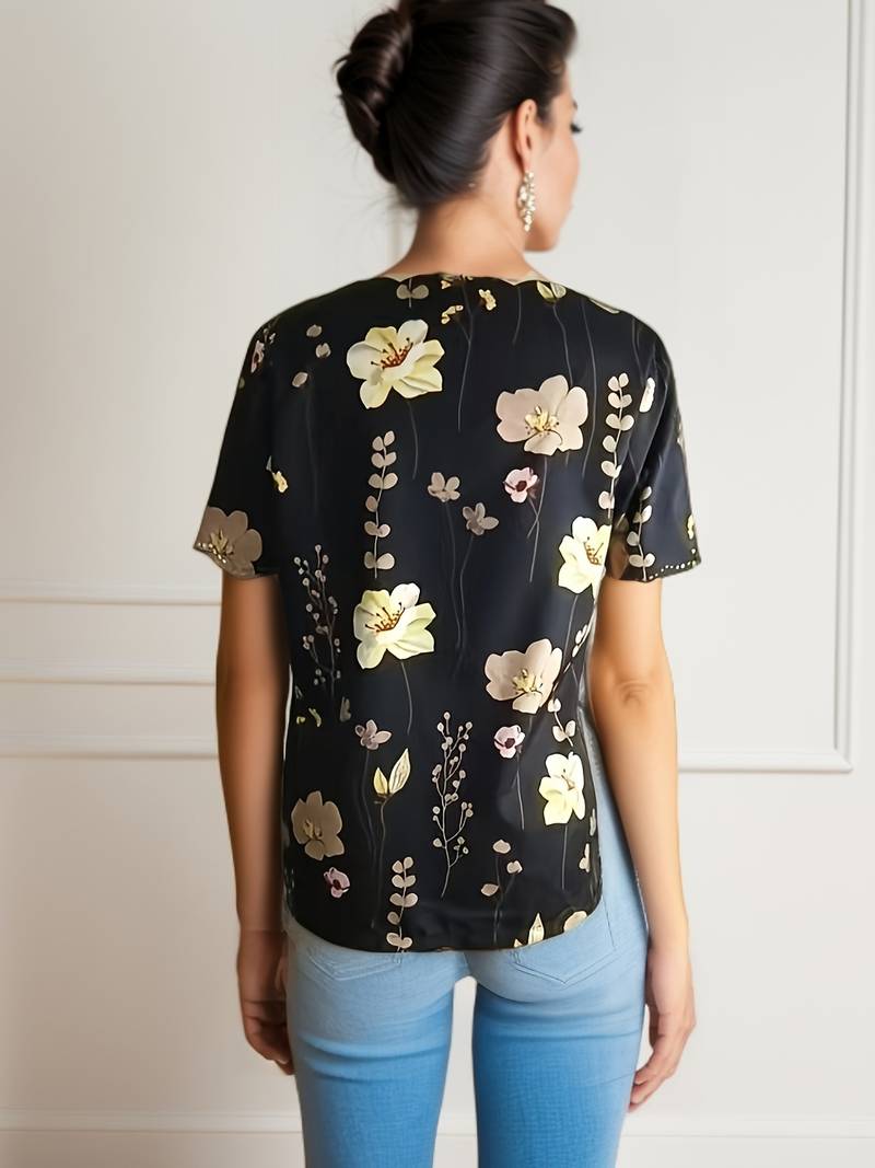 Kvinders Bluse Løs Pasform Blomsterprint 100% Bomuld-6