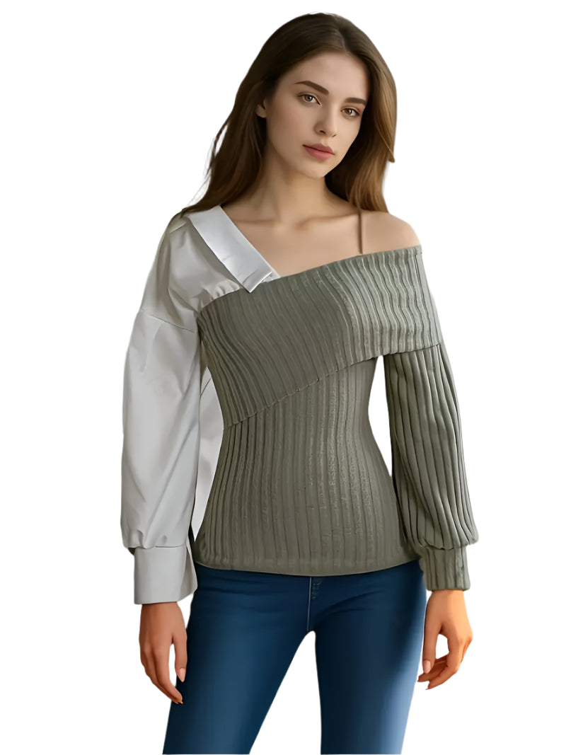 Kvinders Asymmetrisk Top Blødt Stof Moderne Design-1
