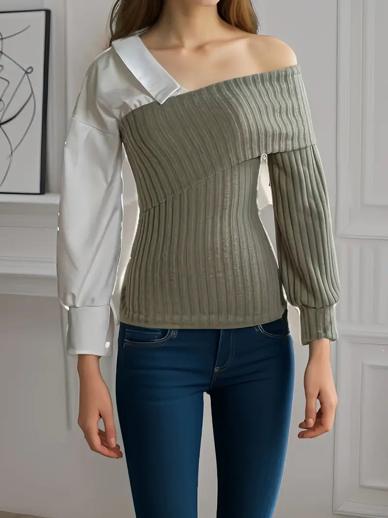 Kvinders Asymmetrisk Top Blødt Stof Moderne Design-2
