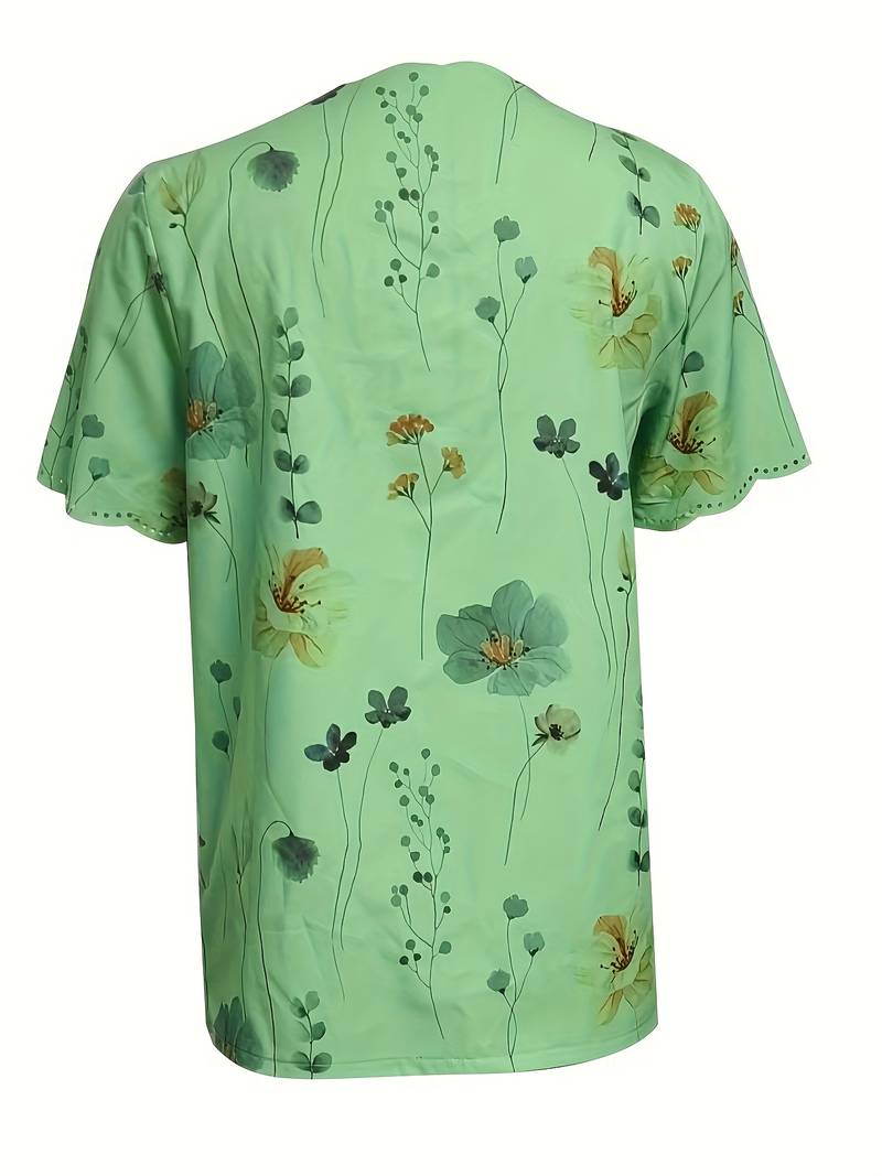 Variant image for Kvinders Bluse Løs Pasform Blomsterprint 100% Bomuld-17