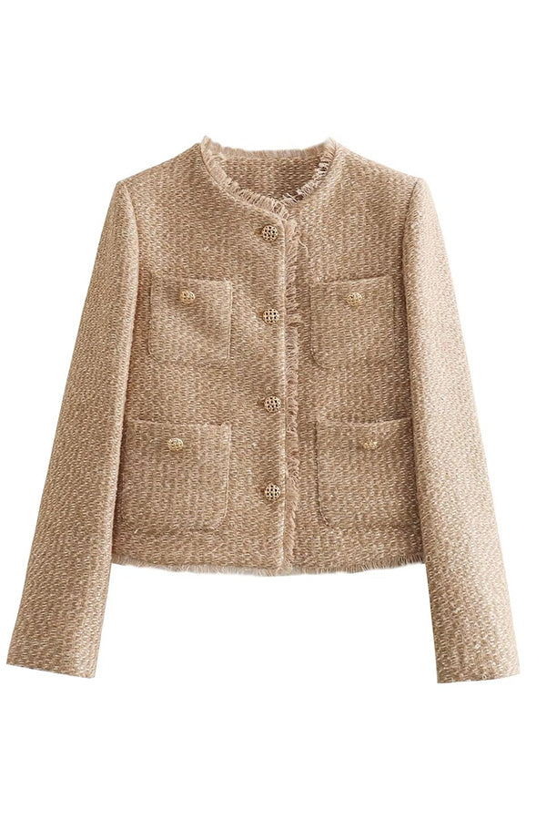 Dame Overgangsjakke Frayed Fringe Let Materiale-4