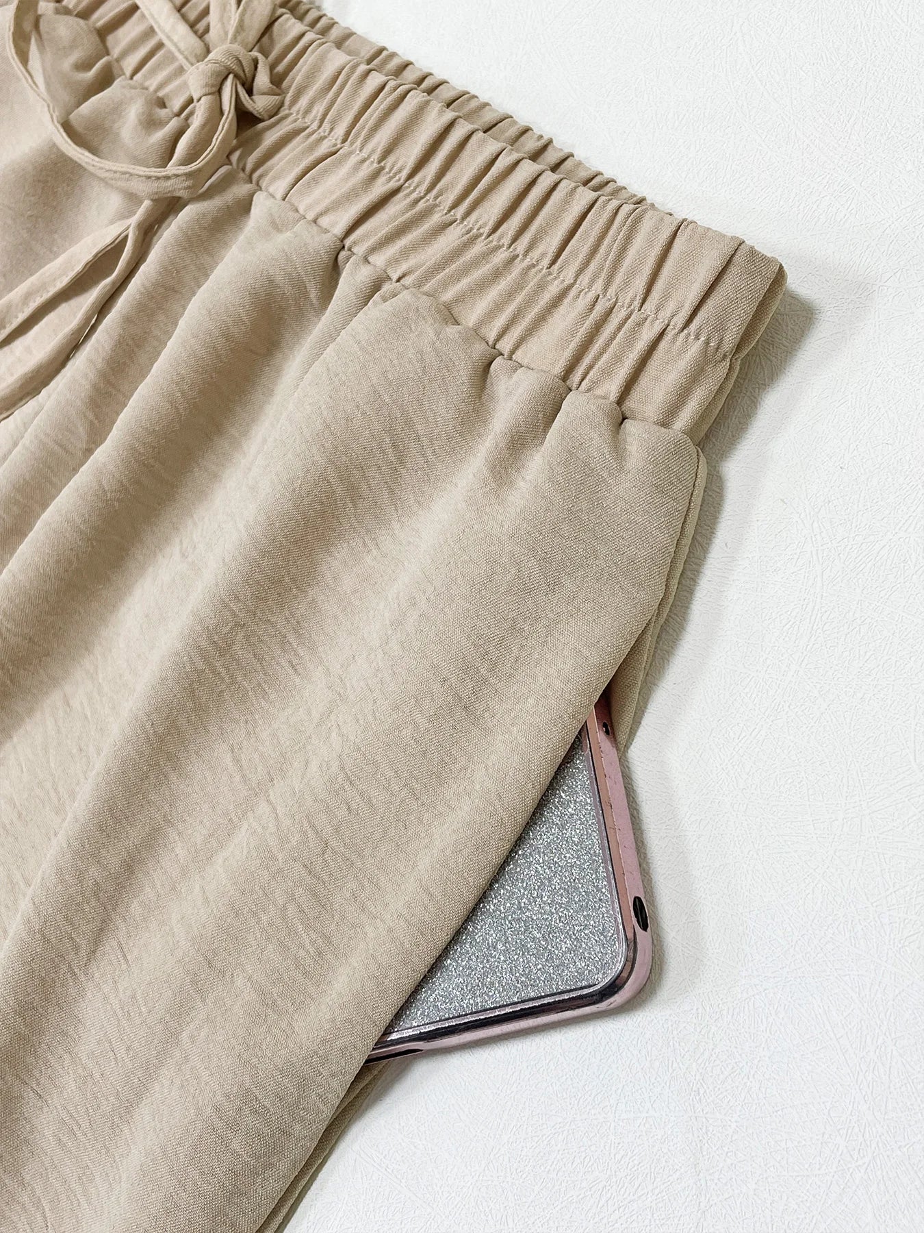 Bukser Dame Baggy Høj Talje med Elastisk Talje og Lommer Blødt Stof 4