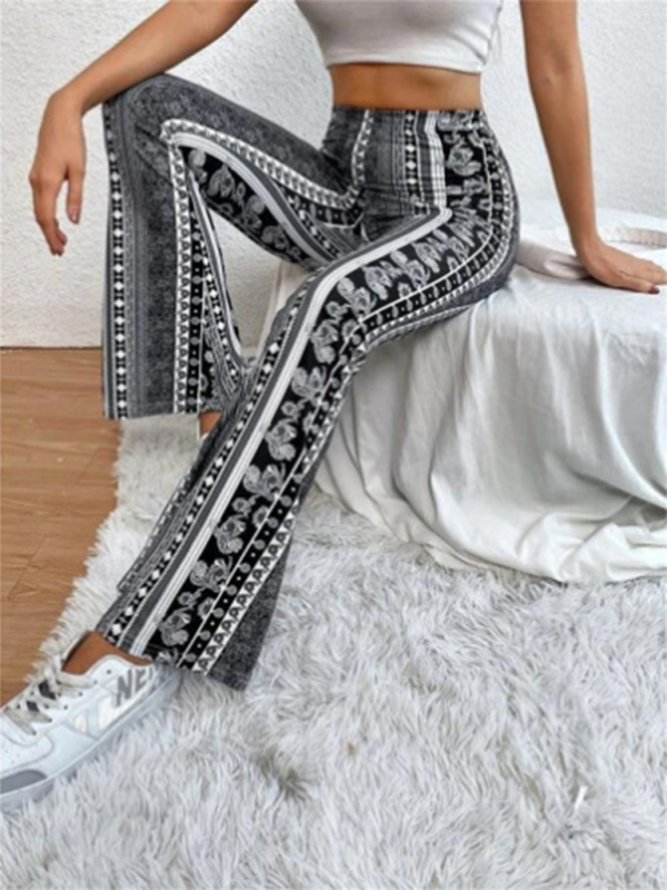 Bukser Dame Boho Printed Slim Fit Bløde Strikblanding 4