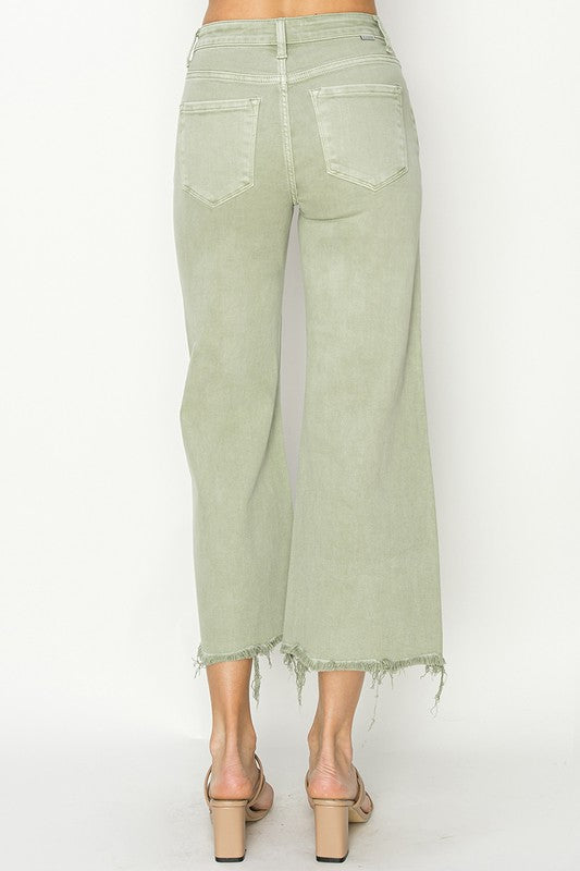 Bukser Dame Høj Talje Baggy Bred Ben Crop Blødt Stof 4