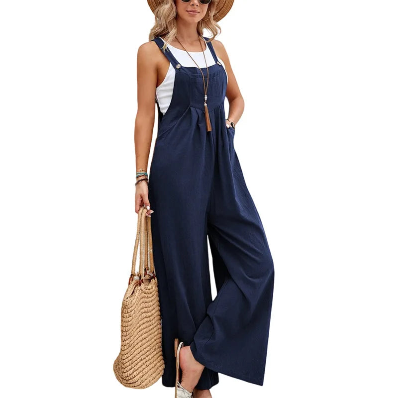 Kvinders Jumpsuit Løs Design Kvalitetsmix af Bomuld og Hør-3