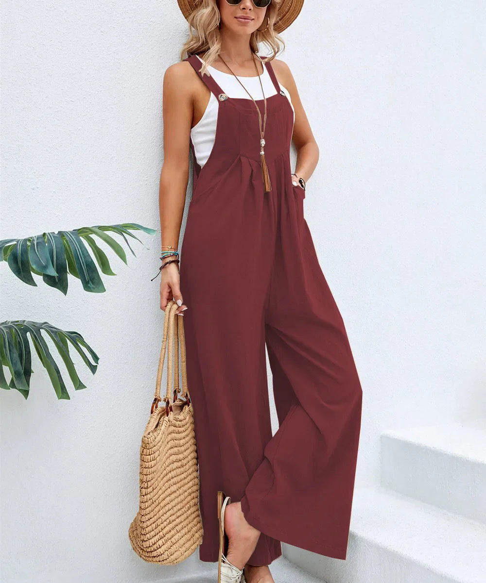 Kvinders Jumpsuit Løs Design Kvalitetsmix af Bomuld og Hør-2