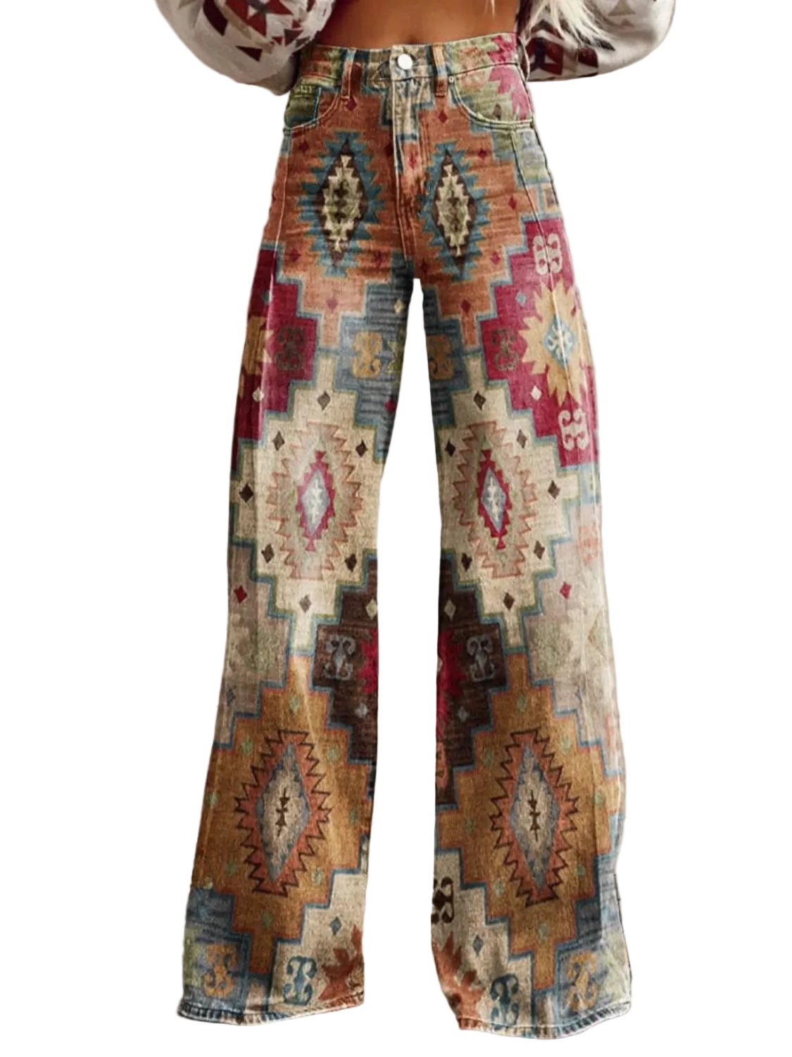 Dame Baggy Bukser med Retro Chevron Mønster 0