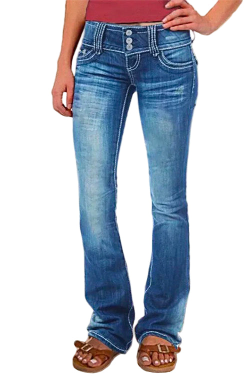 Dame Bell Bottom Jeans med Knapper og Lommer 0