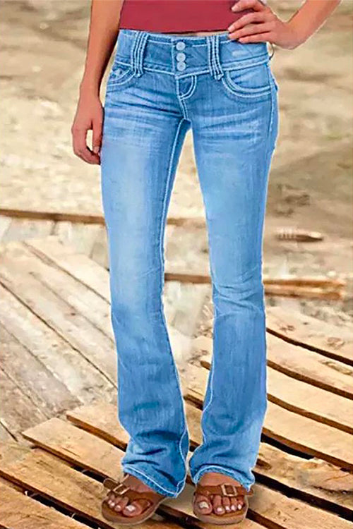 Dame Bell Bottom Jeans med Knapper og Lommer 1