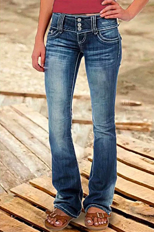 Dame Bell Bottom Jeans med Knapper og Lommer 2