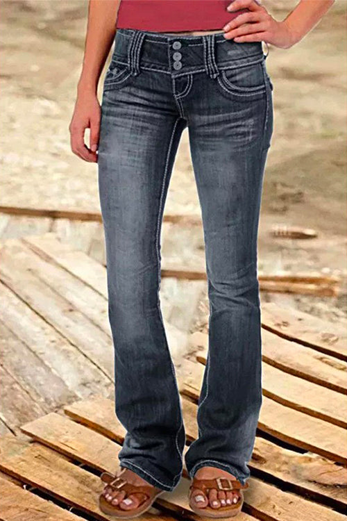 Dame Bell Bottom Jeans med Knapper og Lommer 3