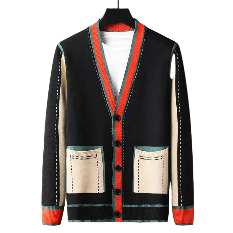 Dame Cardigan Geometrisk Strik Med Knaplukning 0