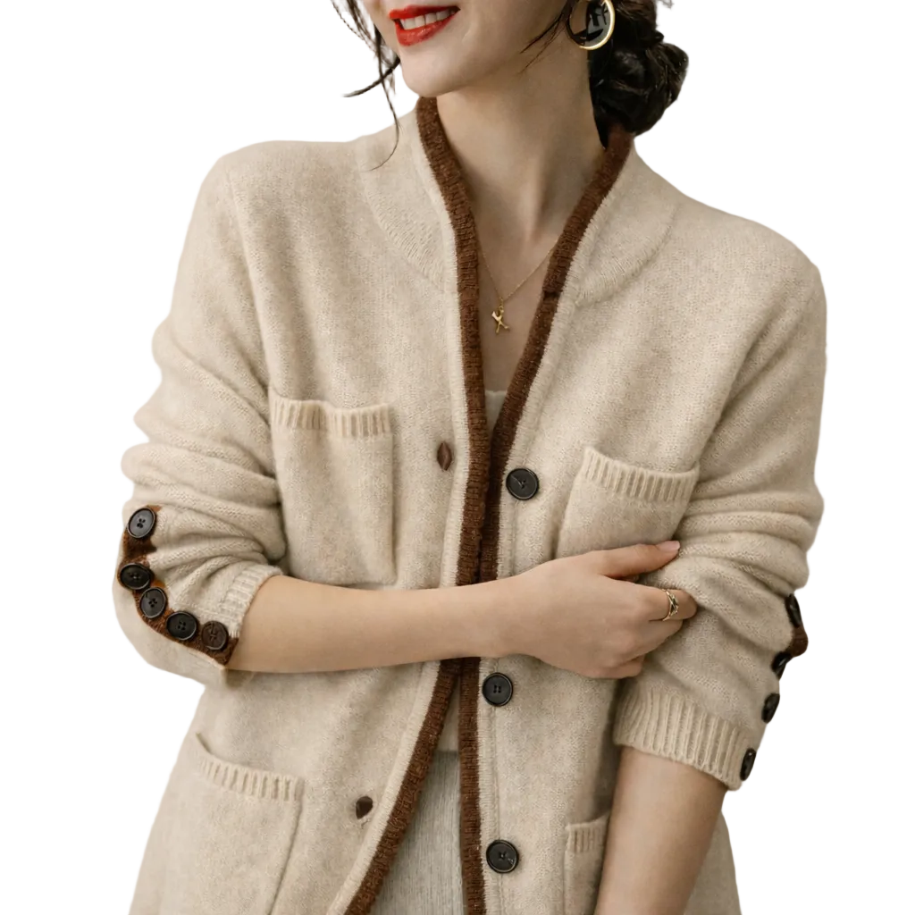 Dame Cardigan med Draperet Design 0