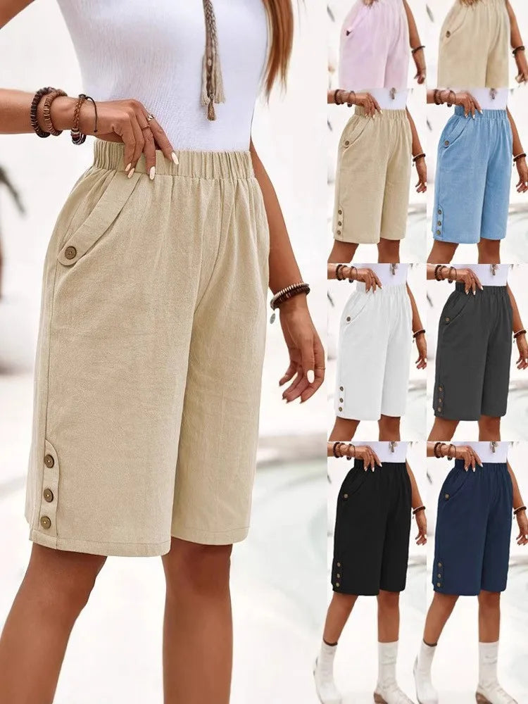 Dame Cropped Bukser Casual Straight Leg Blødt Stoff 0