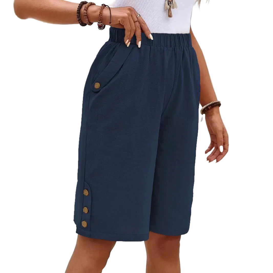 Dame Cropped Bukser Casual Straight Leg Blødt Stoff 1