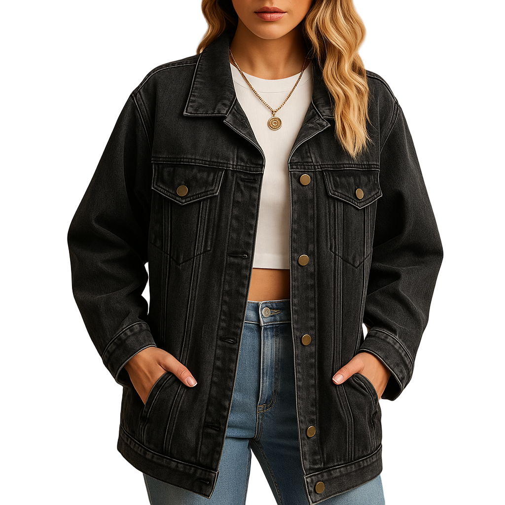 Dame Denim Vinterjakke med Knapper 0