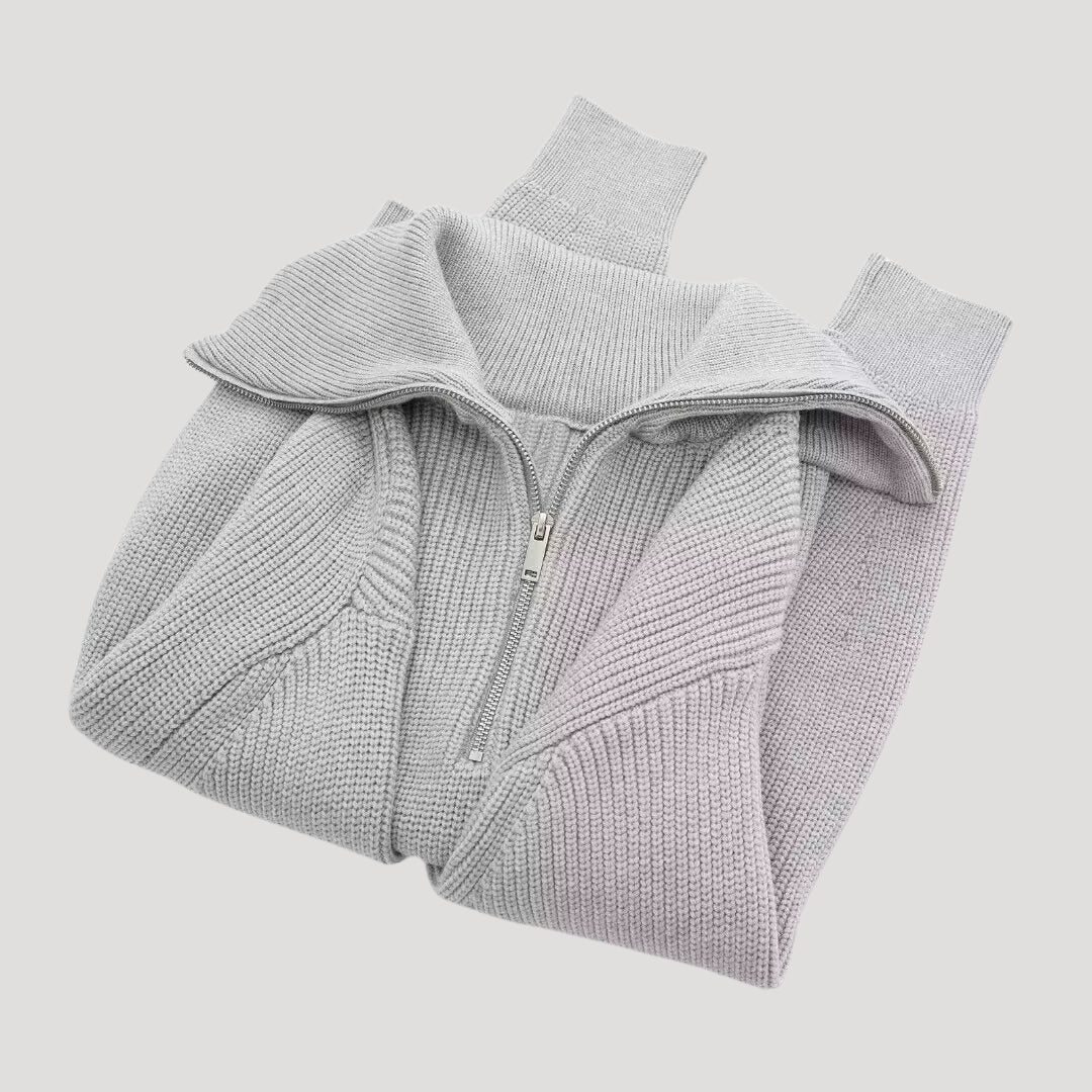 Dame Halv-Zipper Sweater Ribbet Stil 1