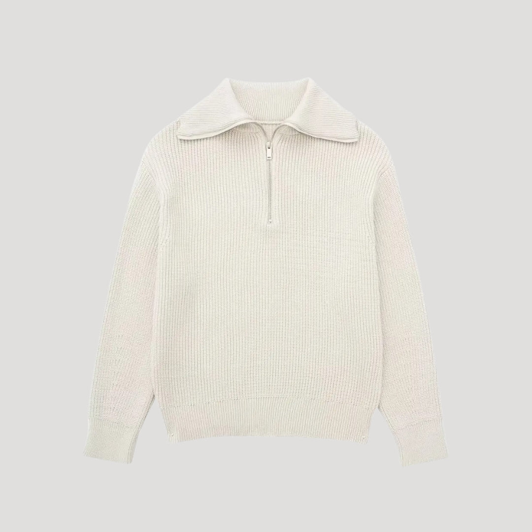 Dame Halv-Zipper Sweater Ribbet Stil 2