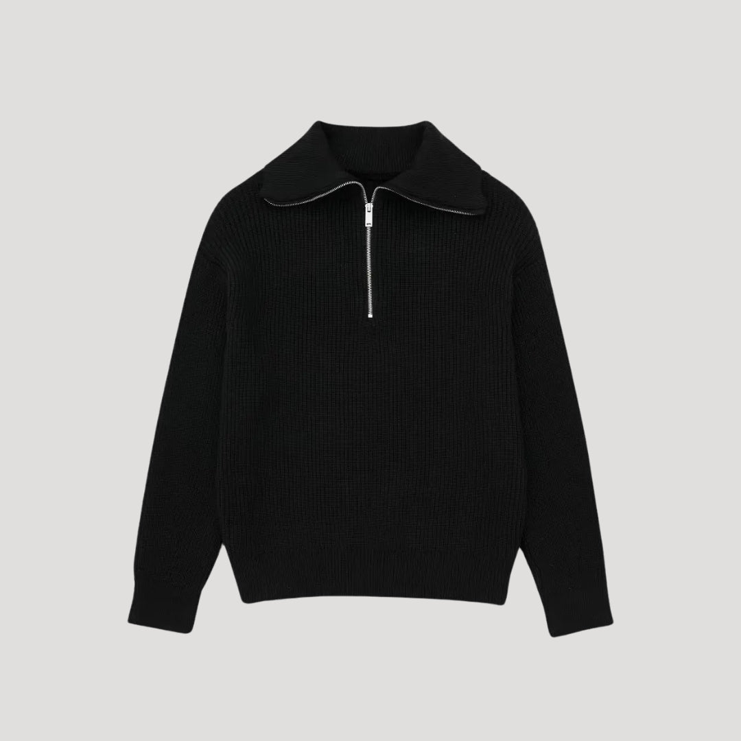 Dame Halv-Zipper Sweater Ribbet Stil 3