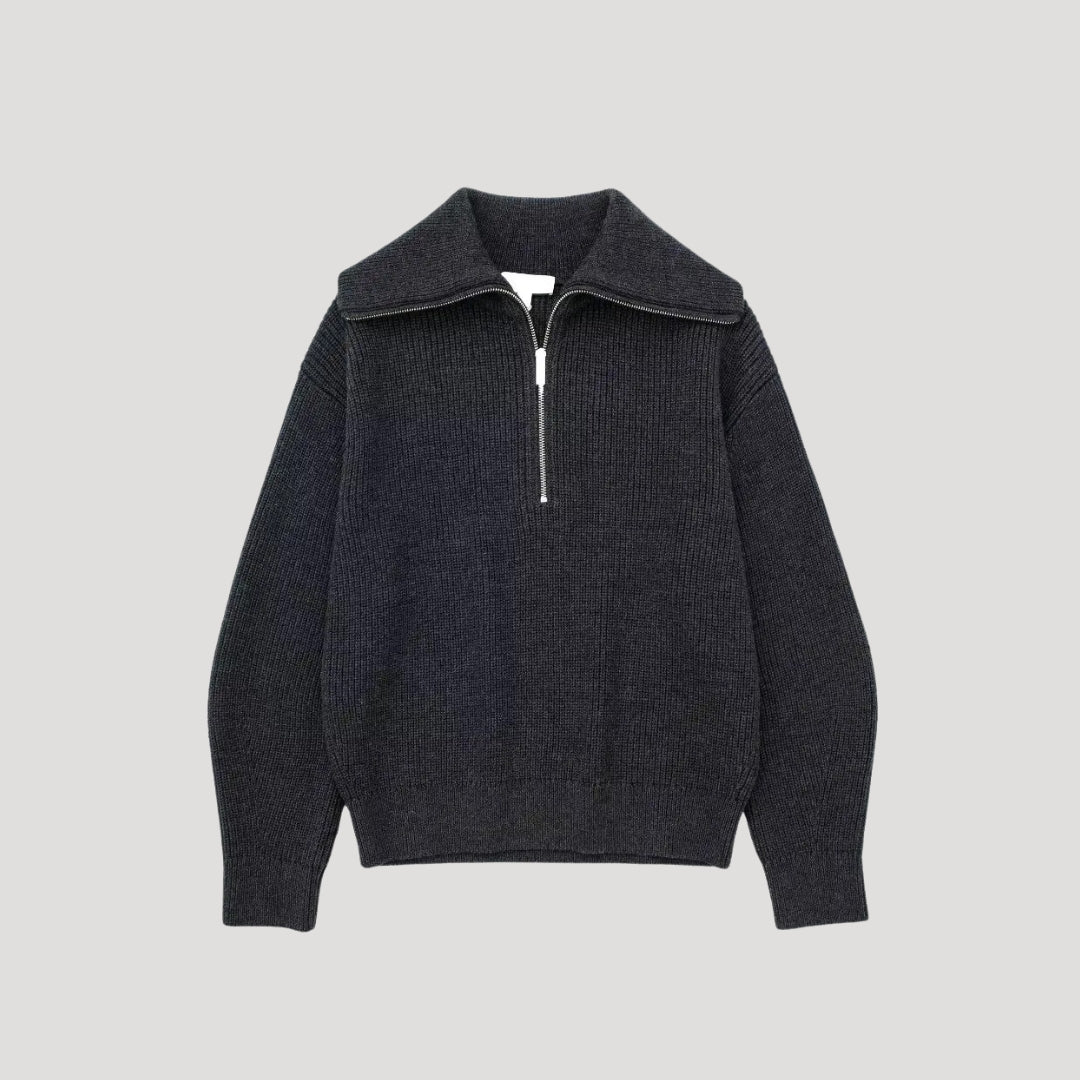 Dame Halv-Zipper Sweater Ribbet Stil 5