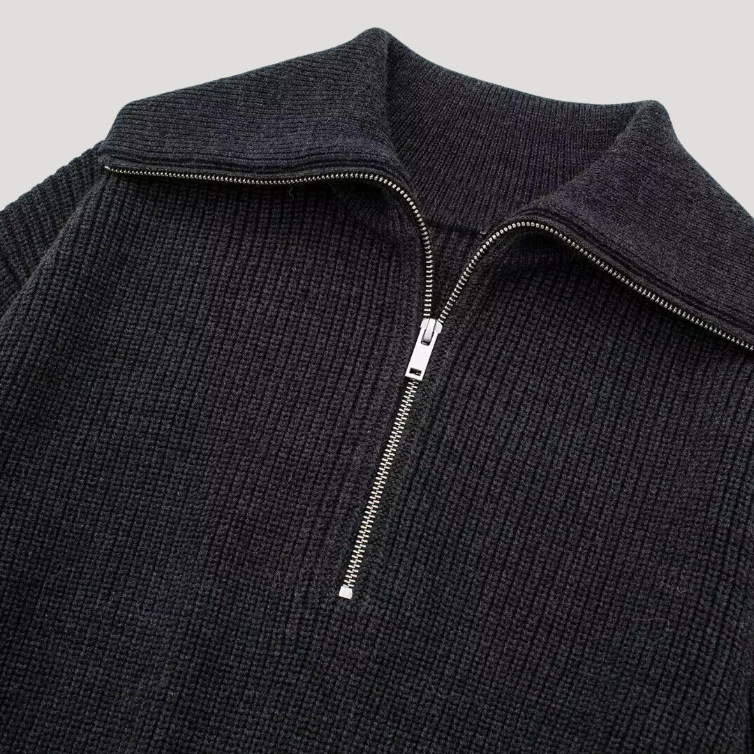 Dame Halv-Zipper Sweater Ribbet Stil 6