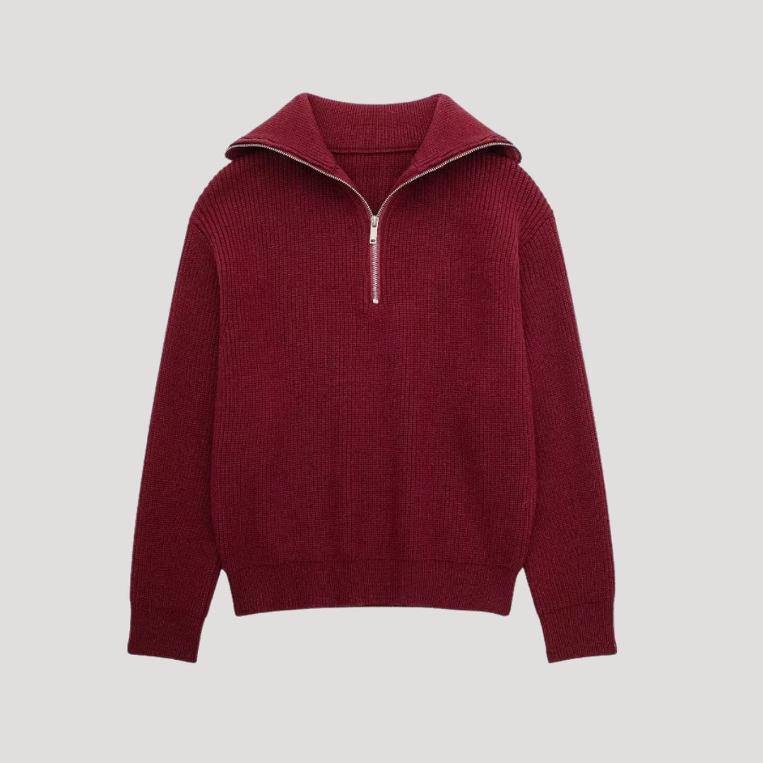 Dame Halv-Zipper Sweater Ribbet Stil 7