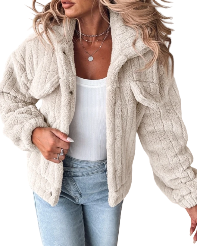 Dame Lange Teddy Jakke Chic 0