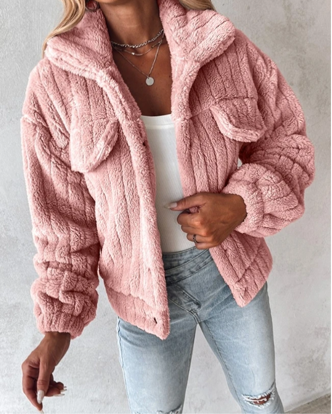Dame Lange Teddy Jakke Chic 1