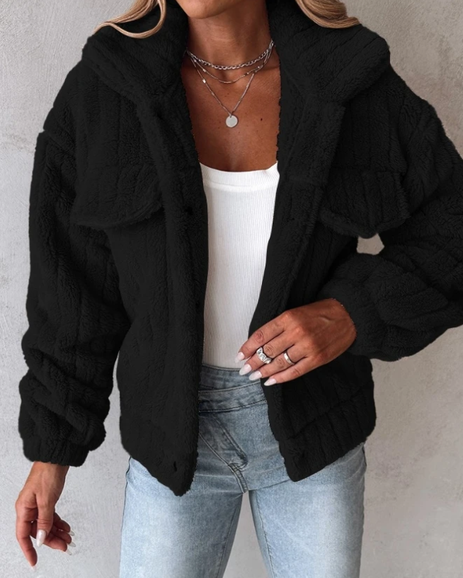 Dame Lange Teddy Jakke Chic 2