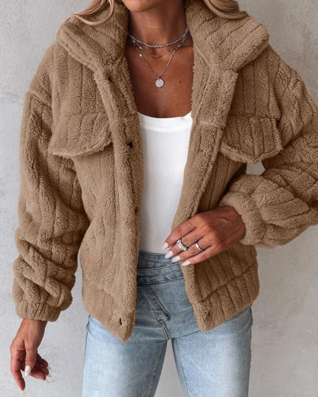 Dame Lange Teddy Jakke Chic 3