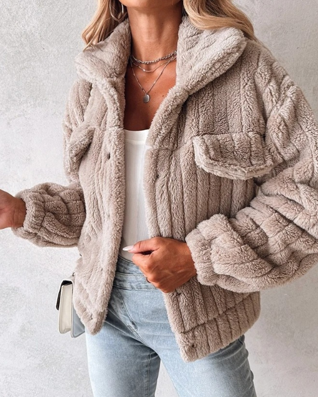 Dame Lange Teddy Jakke Chic 4