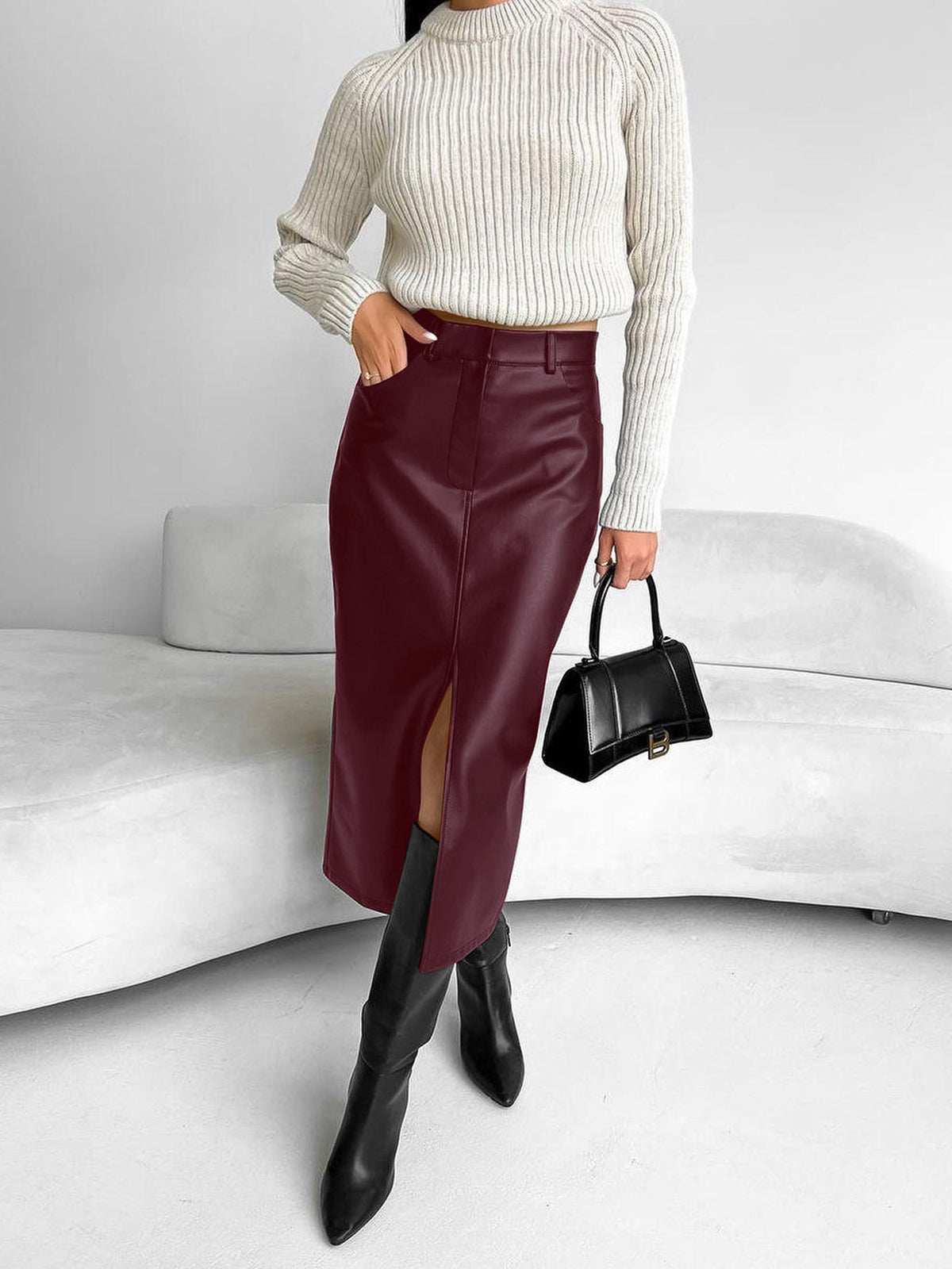 Dame Midi Nederdel med Slids 4