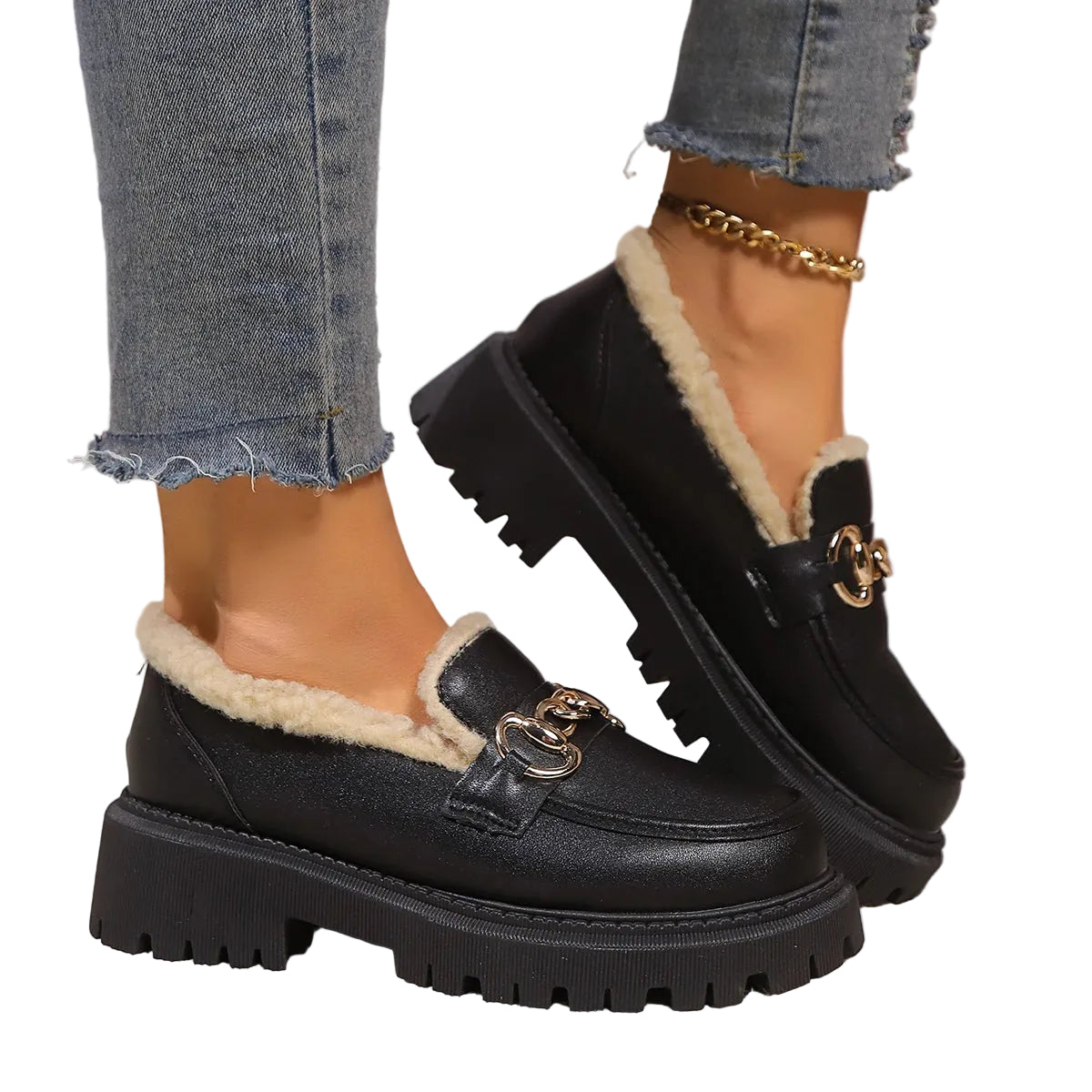 Dame Platform Loafers med Sherpa For 5