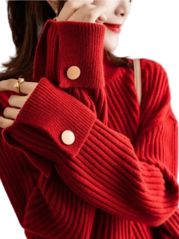 Dame Pullover med Høj Hals og Ribbet Design 0