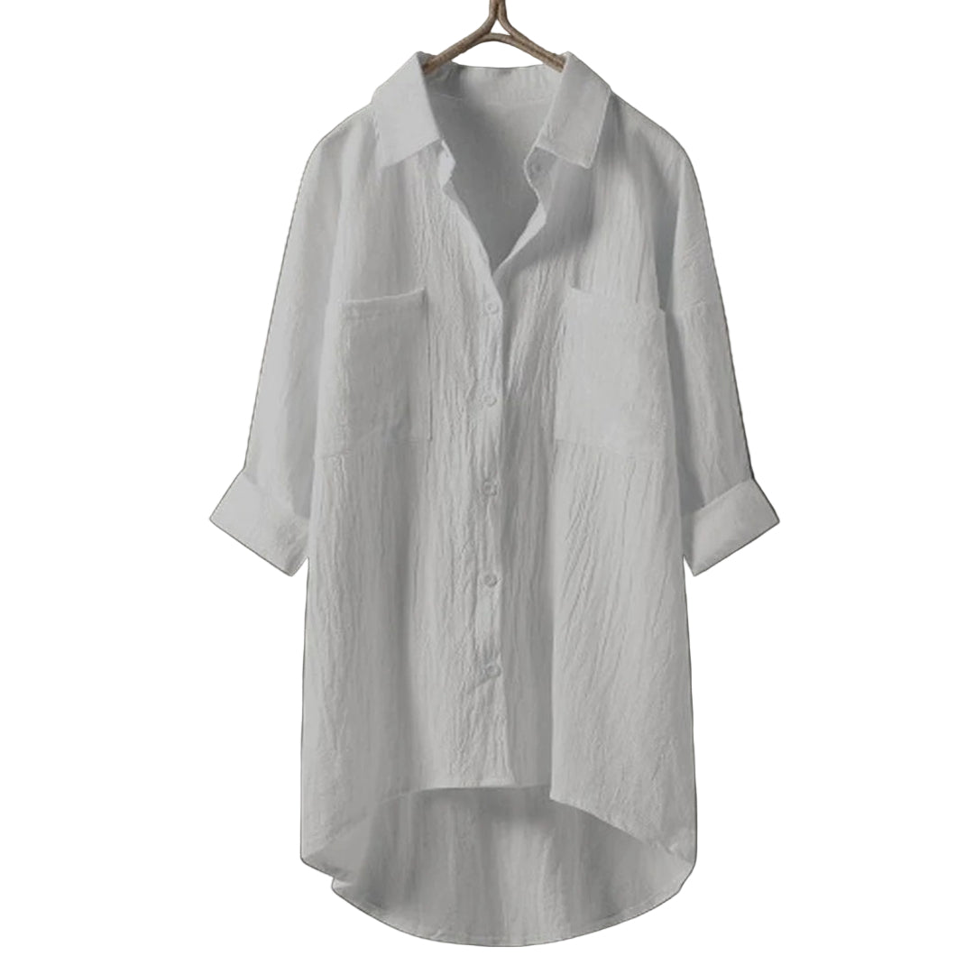 Dame Skjorte Button-Up Linned Langærmet Komfortabel 0