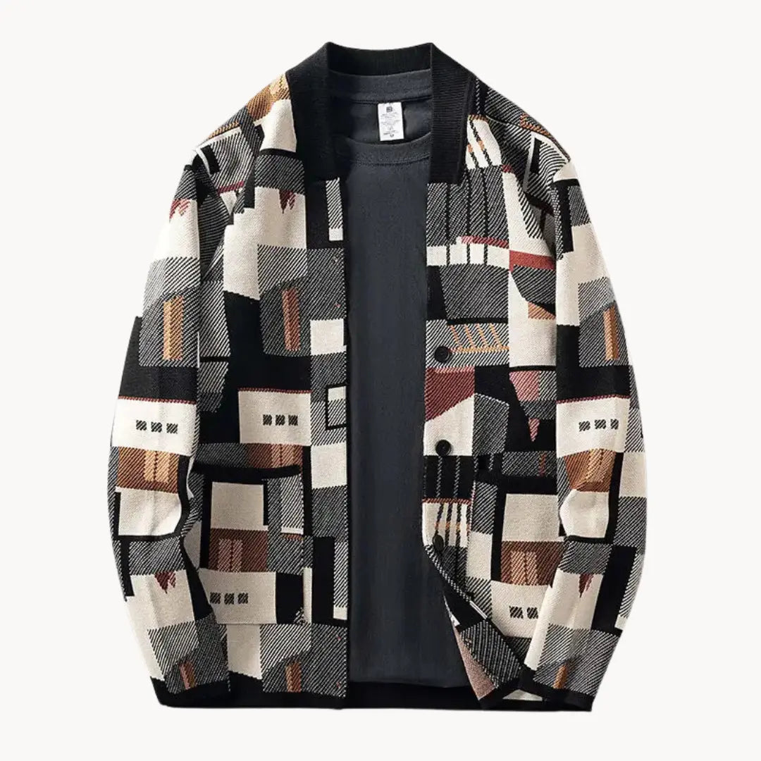 Dame Strikket Cardigan Abstrakt Design 0