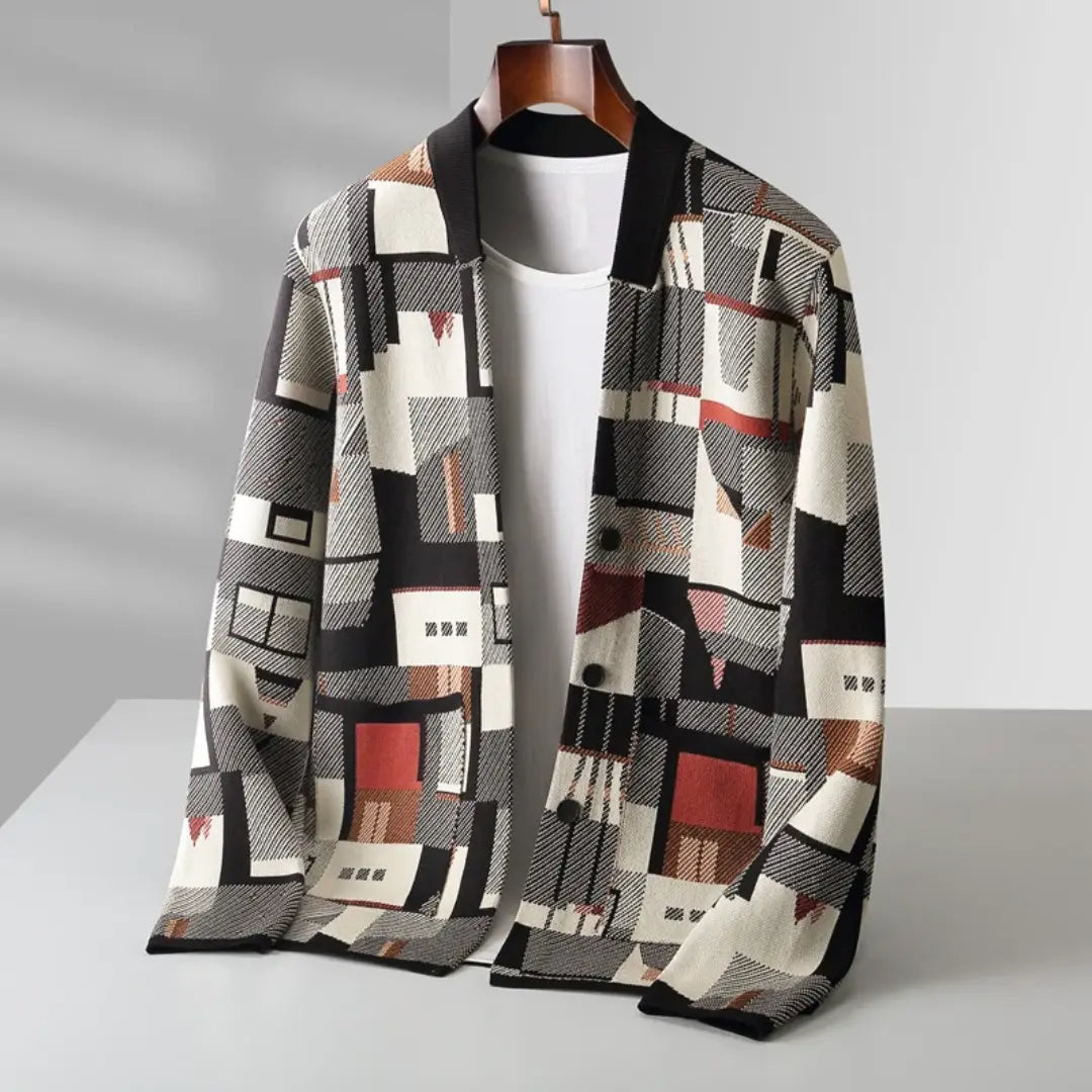 Dame Strikket Cardigan Abstrakt Design 3