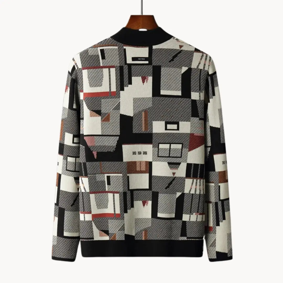Dame Strikket Cardigan Abstrakt Design 4