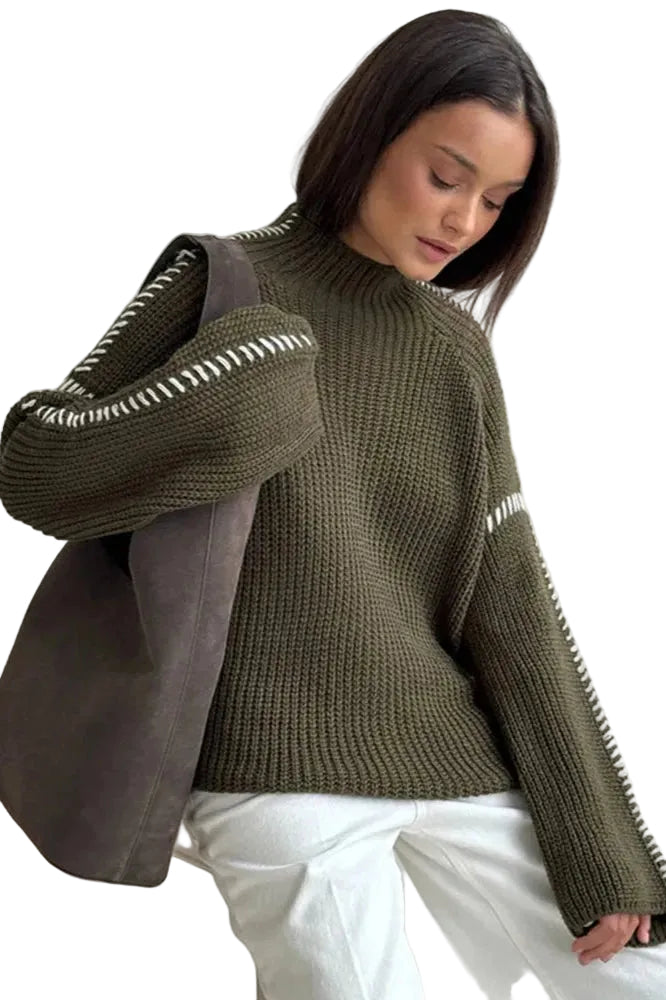 Dame Striktrøje Overdimensioneret Patchwork Stil 0