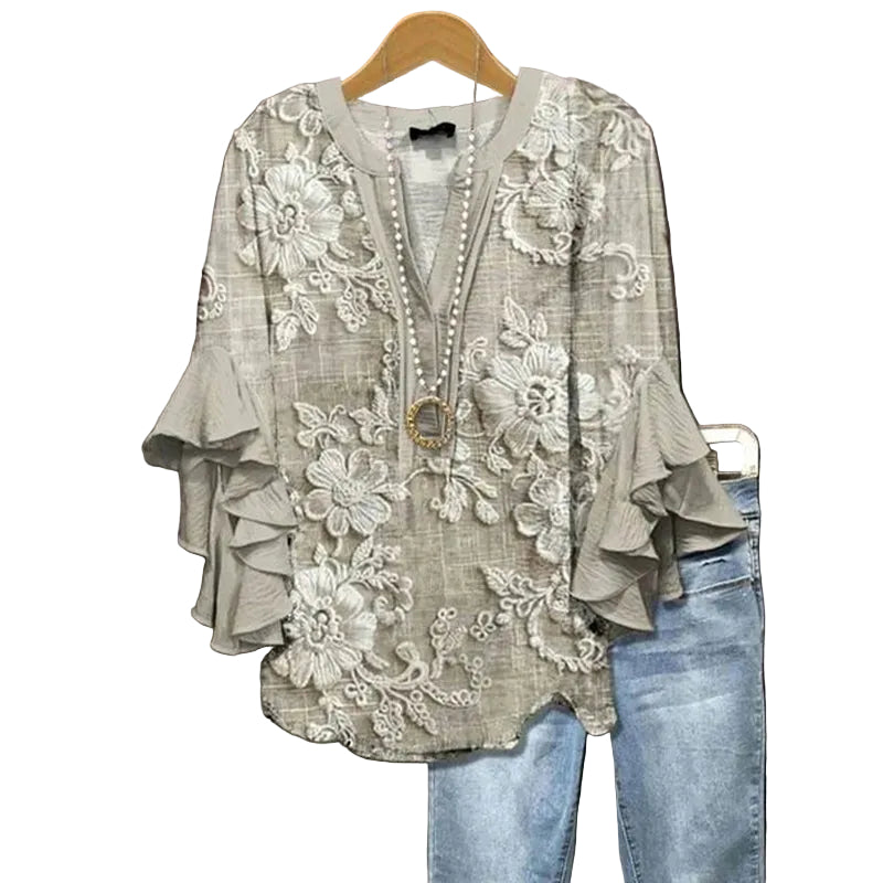 Dame T-shirt med Blomsterdesign 0