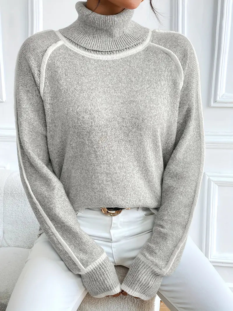 Dame Turtle Neck Sweater Med Kontrastdetaljer 1